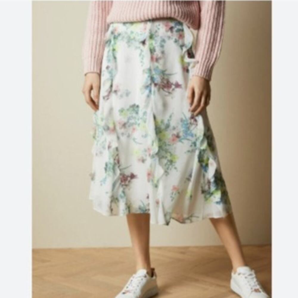 Ted Baker White Ruffle Flower Floral Lurissa Pergola Print Ruffled Midi Skirt 4